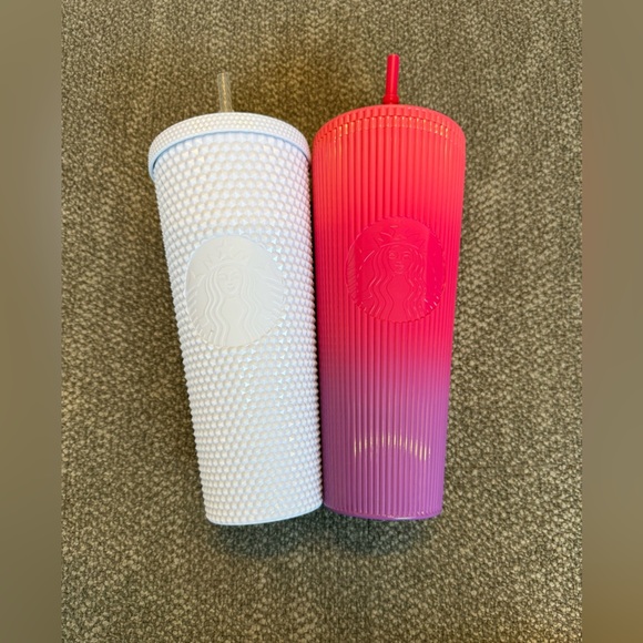 Starbucks Pink Sunset Ombré Tumbler And White Studded Tumbler Lot Of Two - Picture 11 of 11